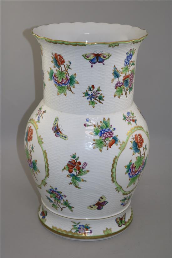 A large Herend Queen Victoria pattern ozier-moulded vase, 20th century, 45cm